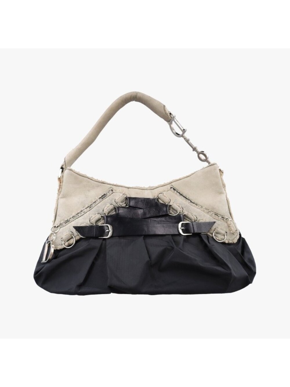 Dior Corset Hobo Beige Black Shearling Nylon Leather